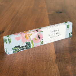 シックボホピカラフルックブルーグリーン絵を描フローラ デスクネームプレート