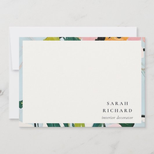 シックボホピカラフルックブルーグリーン絵を描フローラ ノートカード (正面)