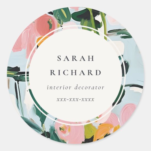 シックボホピカラフルックブルーグリーン絵を描フローラ ラウンドシール (正面)