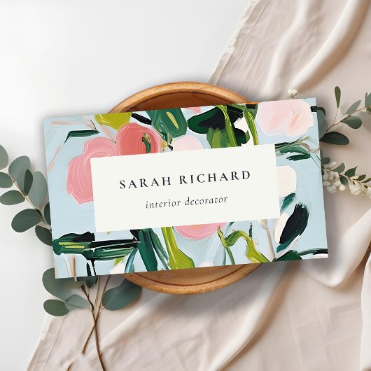 シックボホピカラフルックブルーグリーン絵を描フローラ 名刺