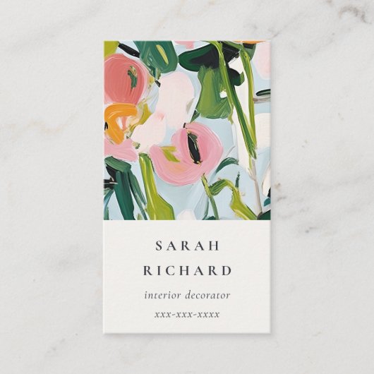 シックボホピカラフルックブルーグリーン絵を描フローラ 名刺 (正面)