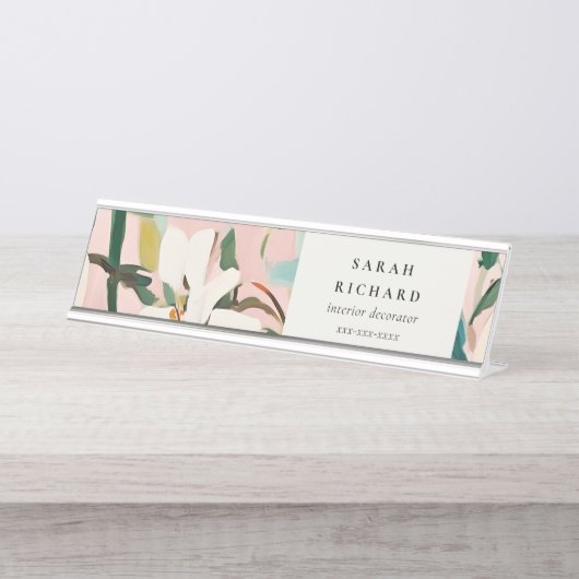 シックボホピカラフルンクティール(緑がかった色)グリーン絵を描フローラ デスクネームプレート (正面)