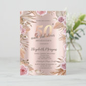 シックボホフラワーズバラ金ゴールド50誕生日 招待状 (スタンド正面)