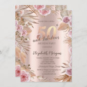 シックボホフラワーズバラ金ゴールド50誕生日 招待状 (正面/裏面)