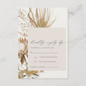 シックボホプロテアドライパームフローラウェディングRSVP エンクロージャーカード (正面)