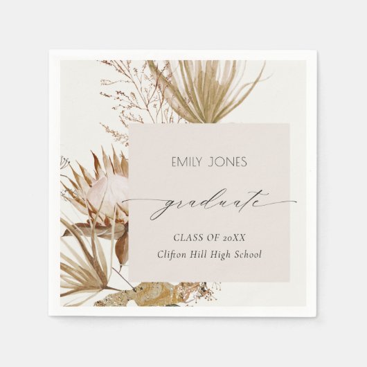 シックボホプロテアドライパームフローラ写真卒業 スタンダードカクテルナプキン (正面)