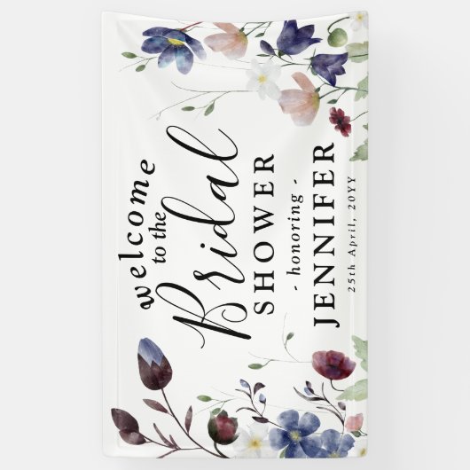 シックボホワイルドフラワーズブライダルシャワー 横断幕 (縦)
