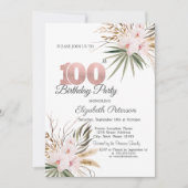 シックボホーフラワー 100歳の誕生日おめでとう 招待状 (正面)