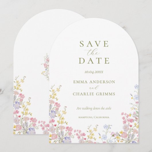 シックボホー野の花 結婚式のSave the Date 招待状 (正面/裏面)
