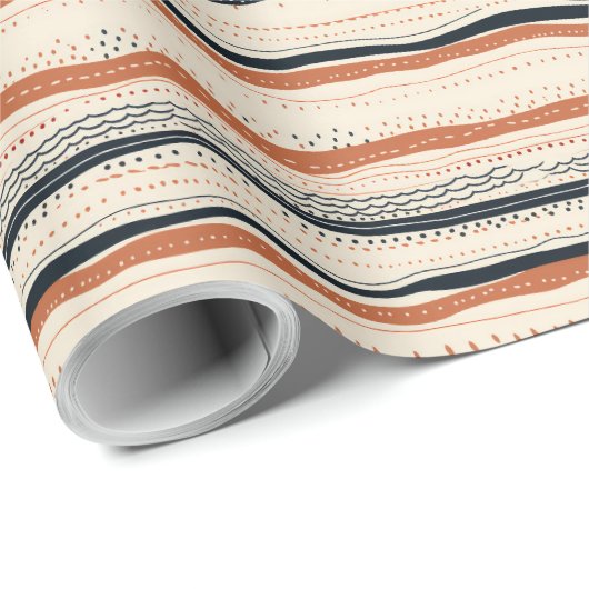 シックボホ先住民エスニック幾何学海軍ラスティアイボリー ラッピングペーパー (ロールコーナー)