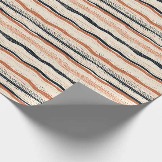 シックボホ先住民エスニック幾何学海軍ラスティアイボリー ラッピングペーパー (角)