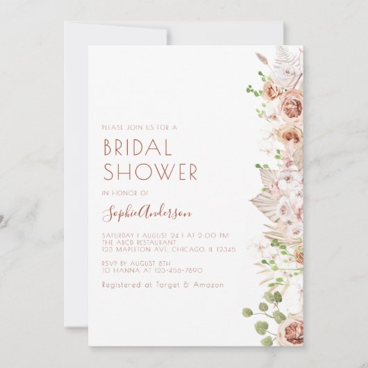 シックボモダンホパンパスグラスブライダルシャワー 招待状 (正面)