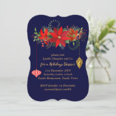 シックポインセティアクリスマスブルーレッドモダン金ゴールド 招待状 (スタンド正面)