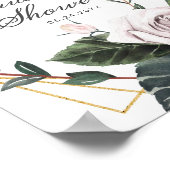 シックマウヴバラフローラブライダルシャワーウェルカムサイン ポスター (角)