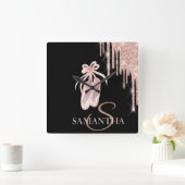 シックマエレガントスクバラ金ゴールドグリッタードリップス  スクエア壁時計 (ホーム)