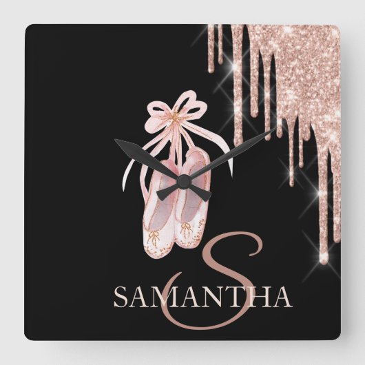 シックマエレガントスクバラ金ゴールドグリッタードリップス  スクエア壁時計 (正面)