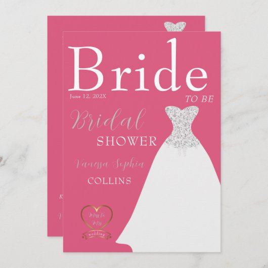 シックマガジンカバーブライダルシャワー 招待状 (正面/裏面)