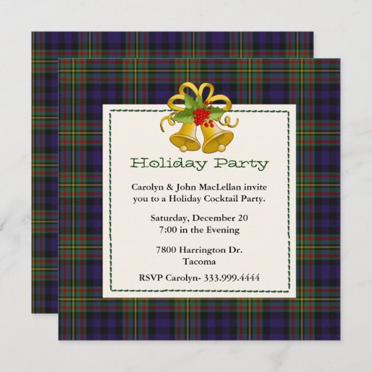 シックマクランタータンチェックプレイドカスタムホリデーパーティー 招待状 (正面/裏面)