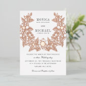 シックマグノリアリース結婚式招待状バラ金ゴールド 箔招待状 (立ち正面)