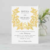 シックマグノリアリース結婚式招待状金ゴールド箔 箔招待状 (立ち正面)