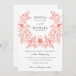 シックマグノリアリース |コーラル | 結婚s 招待状