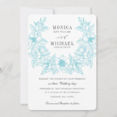 シックマグノリアリース |青淡い色の色 | 結婚s 招待状 (正面)