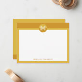 シックマスタードイエロージオメトリックモダンモノグラム ノートカード (正面/裏面インサイチュ)
