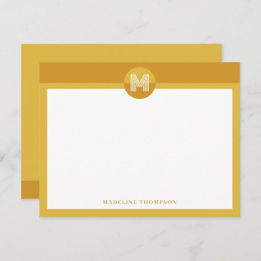 シックマスタードイエロージオメトリックモダンモノグラム ノートカード (正面/裏面)
