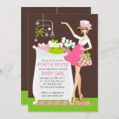 シックマムクリブベビーガールシャワー招待状 招待状 (正面/裏面)