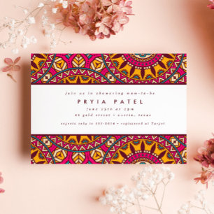 シックマンダラヘナカラフルインディアンベビーシャワー 招待状