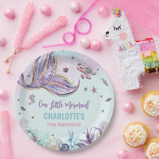シックマーメイドテールアンダーザシーガール誕生日 ペーパープレート (パーティー)