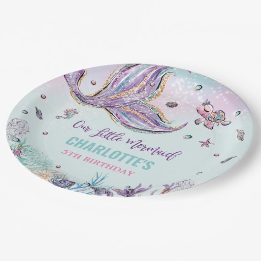 シックマーメイドテールアンダーザシーガール誕生日 ペーパープレート (アングル)