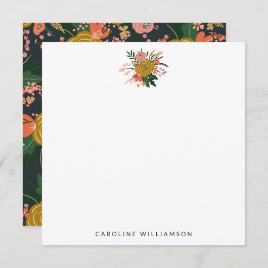 シックミニマリストイエローネービーフラワーズパーソナライズされた ノートカード (正面/裏面)