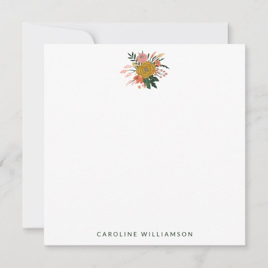 シックミニマリストイエローネービーフラワーズパーソナライズされた ノートカード (正面)