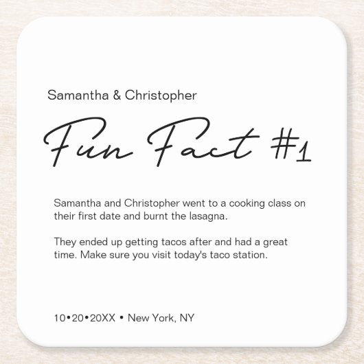 シックミニマリスト白黒おもしろいファ結婚クト スクエアペーパーコースター (正面)