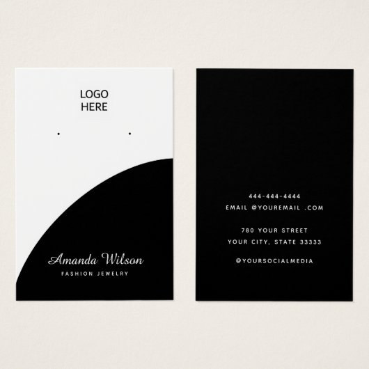 シックミニマルなエレガントジュエリーイヤリング表示カード (正面&裏面)