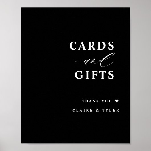 シックミニマルなカードとギフト黒の結婚サイン ポスター (正面)