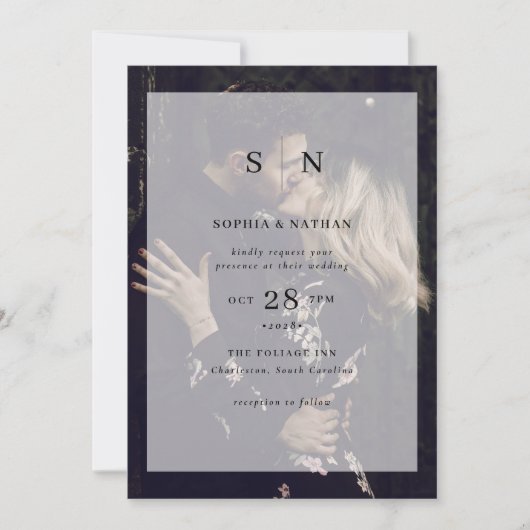 シックミニマルなフォトオーバーレイをオールインワン結婚ズ 招待状 (正面)