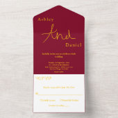 シックミニマルなブルゴーニュと金ゴールドデリケート結婚ズ オールインワン招待状 (内側)