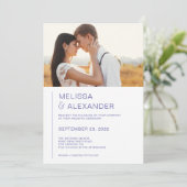 シックミニマルなペリウィンクル写真結婚式招待状 招待状 (スタンド正面)