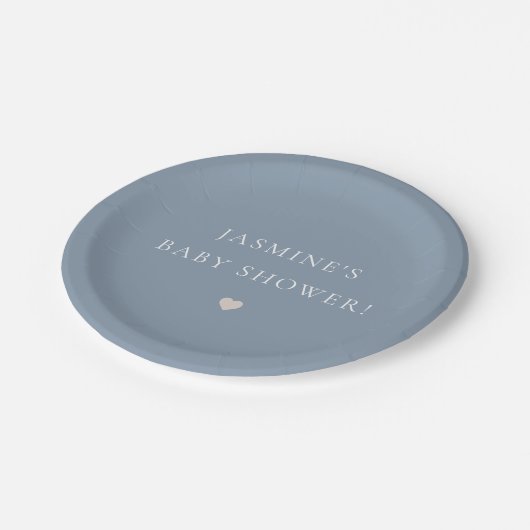 シックミニマルな夕暮れ色の青い写真のベビーシャワー ペーパープレート (アングル)
