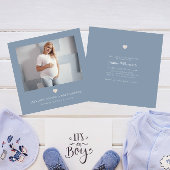 シックミニマルな夕暮れ色の青い写真のベビーシャワー 招待状