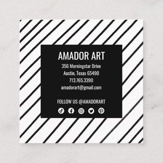 シックミニマルな手作りラインブラック&ホワイトソーシャル 割引カード (裏面)