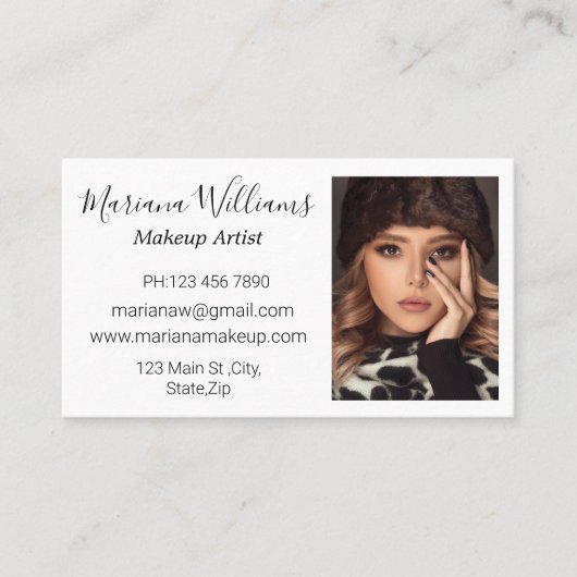 シックミニマルな手書きメイクアップアーティストの写真 名刺 (正面)