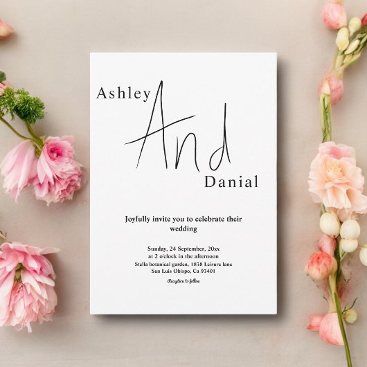 シックミニマルな白黒の書道結婚の 招待状