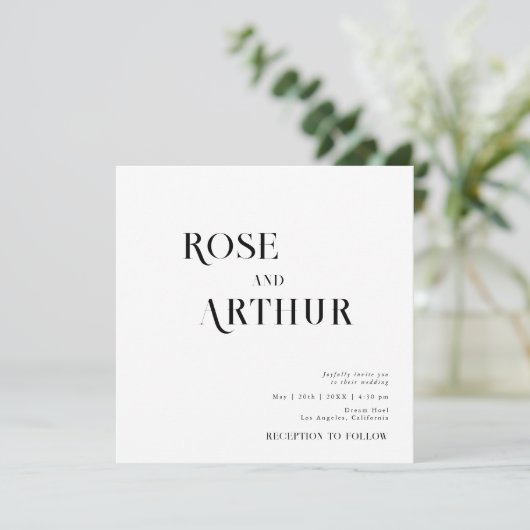 シックミニマルな白黒の結婚式の招待 (スタンド正面)