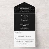 シックミニマルな白黒フォーマル結婚の オールインワン招待状 (内側)