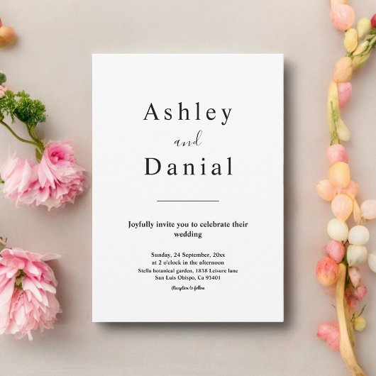 シックミニマルな白黒フォーマル結婚の 招待状