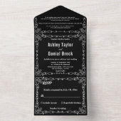 シックミニマルな白黒モダンフローラ結婚 オールインワン招待状 (内側)