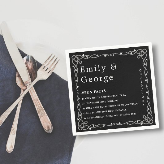 シックミニマルな白黒モダンフローラ結婚 スタンダードカクテルナプキン